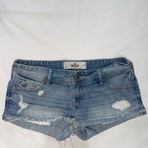 Hollister Women's Distressed Light Blue Jean Shorts